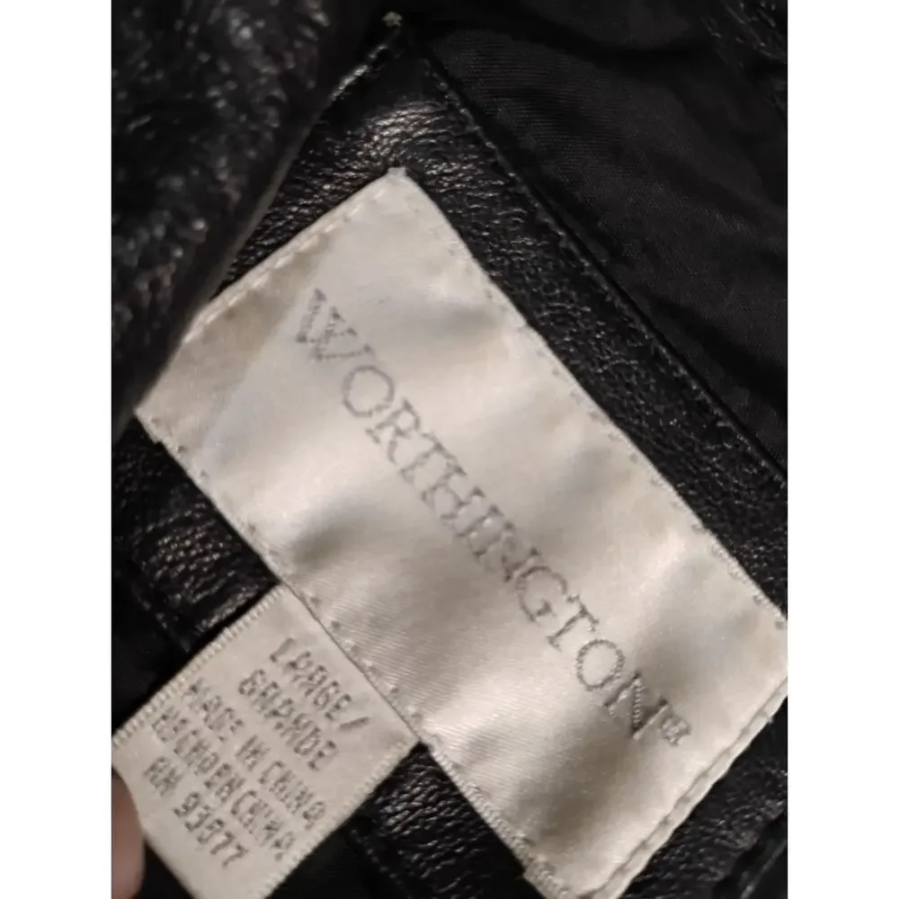 Worthington Womens Black Genuine Soft Lambskin Leather Blazer Jacket Lined Large